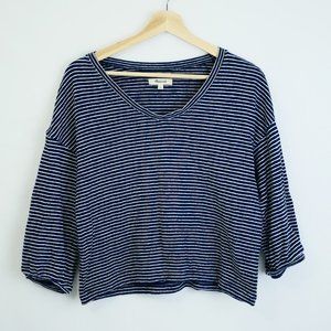 Madewell Scoop Neck 3/4 Bubble Sleeve Navy Striped Sweater, Women S (M3092)